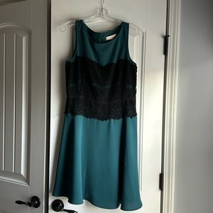 Ann Taylor Loft Teal Dress with Black Lace Detail